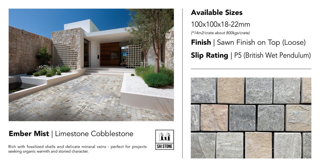 Ember Mist Quartz, ON TOP SURFACE,SAWN OTHER SIDES TUMBLED100X100X18-22MM